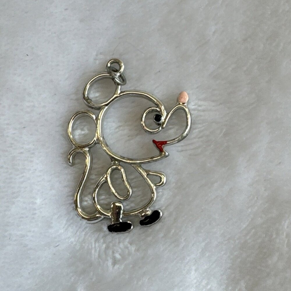 Vintage Mouse Charm With Enamel Accents‎ Silvertone 1 1/2”